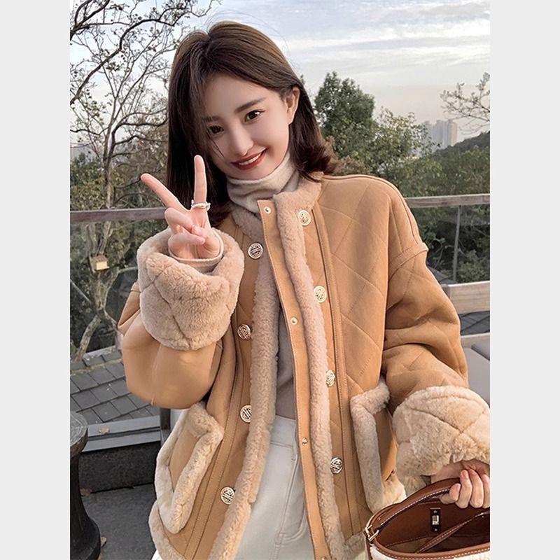 2025 Women's Lambswool Leather-Suede Motorcycle Jacket - Winter Small Fragrance Style