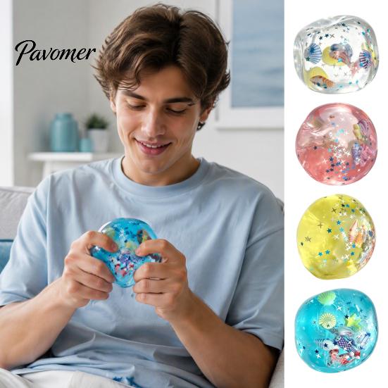Stress Relieving Gadget Ocean Theme Relief Ball, Soft Shapeable Ball Sensory Toy, Toy No Rebound Transparent Squeeze for Anxiety Reduction