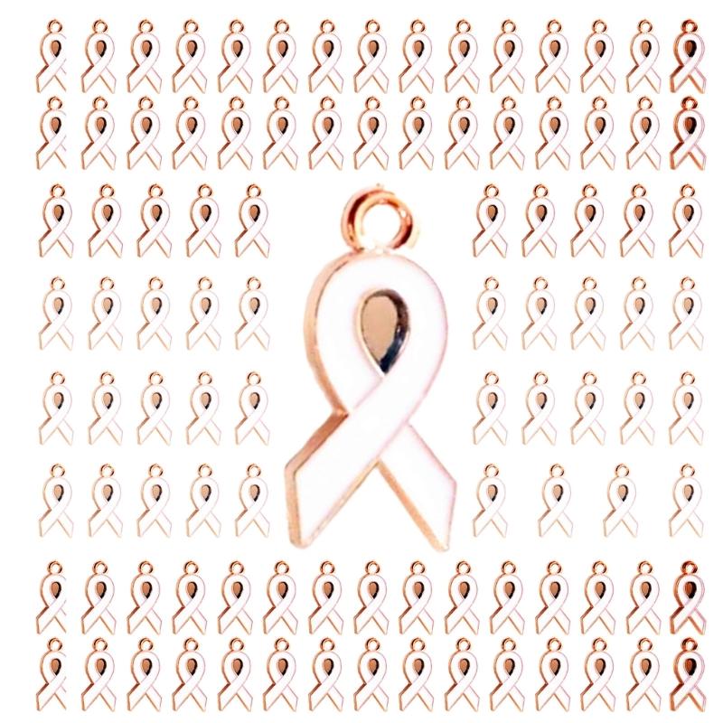 100Pack Heart Ribbon Accessor for DIY Jewelry Durable Awareness Ribbon Charm Jewelry Findings Mixed Color Ribbon Pendant