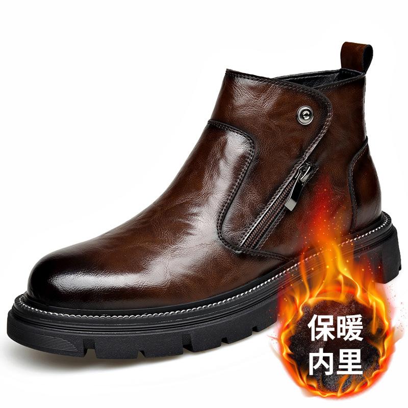 FashionNew Designer Cow Leather Chelsea Boots for Men Autumn Winter Zipper Platform Dress Shoes Man Fashion Casual Ankle Boots Male