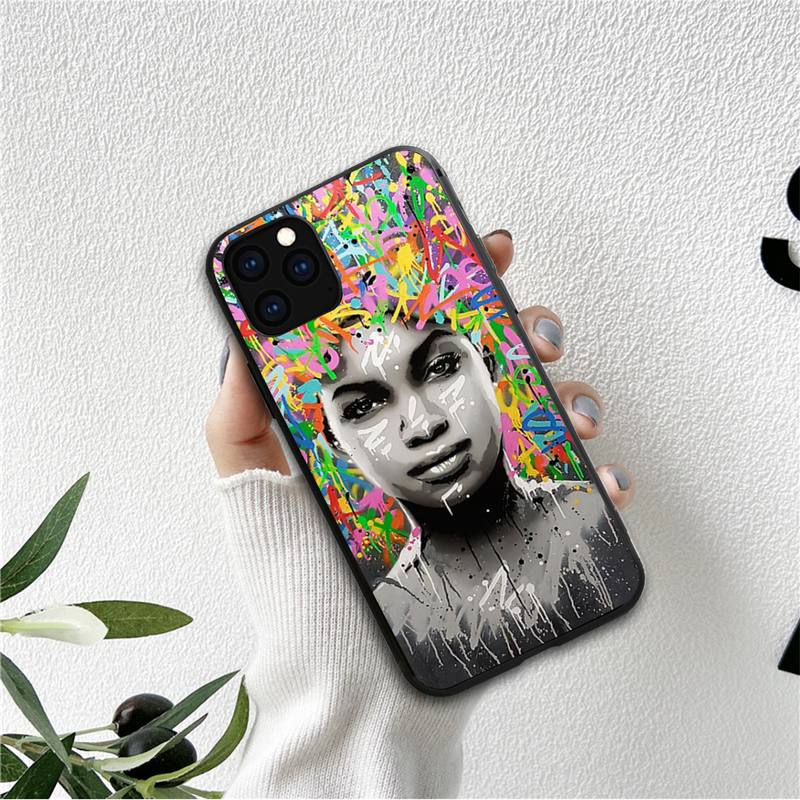 Doodle Black Women Fashion Girl Phone Case For Iphone 12 11 13 7 8 6 S Plus X Xs Xr Pro Max Mini Shell
