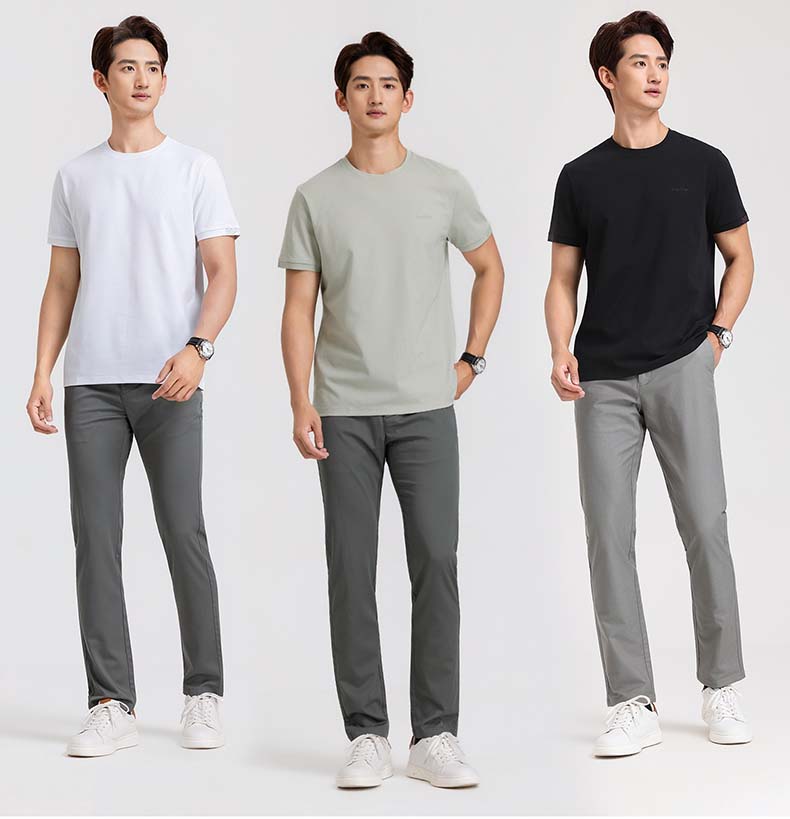 [Skin friendly and elastic] Langdeng men's round neck T-shirt summer long staple cotton short sleeved top breathable sports base shirt