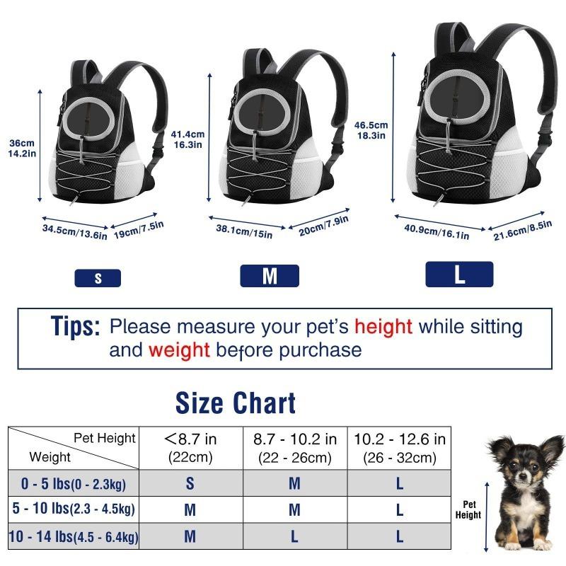 Breathable Mesh Pet Carrier Backpack - Chest Bag Adjustable Strap Safety Leash, for Cats Small Dogs Outdoor Walks