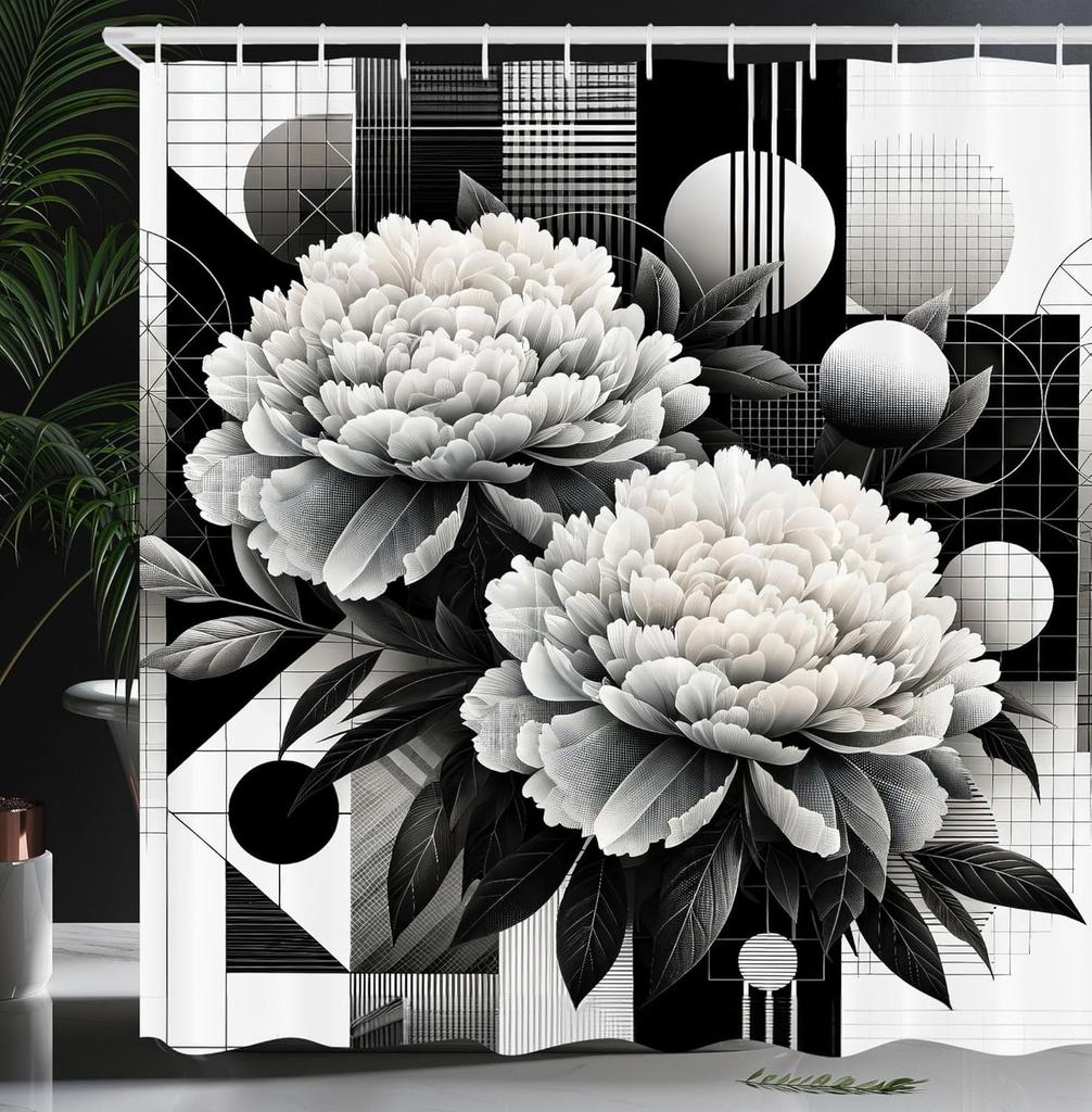 black and white shower curtain misty tall trees woodland natural landscape fabric bathroom decoration shower curtain with hook
