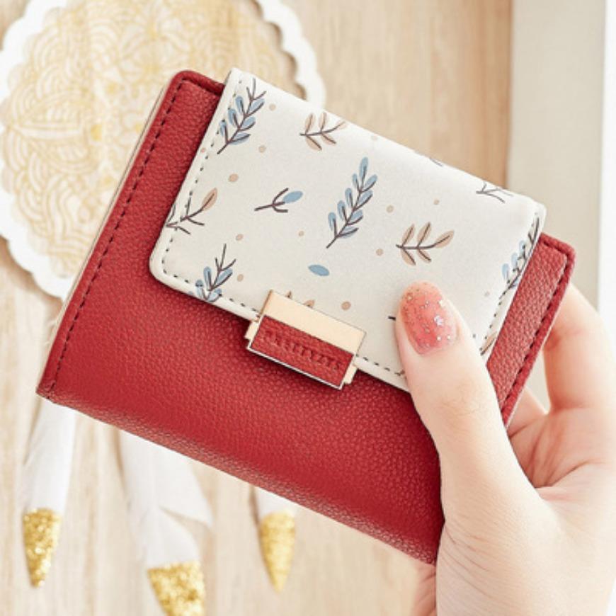 PU Leather  Loose Change Printed Buckle Folding Zipper Student Coin Card