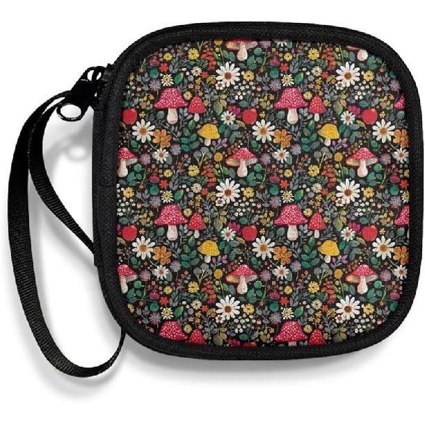 Mushrooms and Moon Carrying Earphone Case Pouch Storage Bag Holder-Earbud Case Headphones Storage Bag Pouch for Headphone, Bluetooth