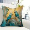 2D Flat- Boho Tropical Teal Macaw Parrot Throw Pillow Cover Gold Foil Palm Leaf Cushion Case for Home Decor