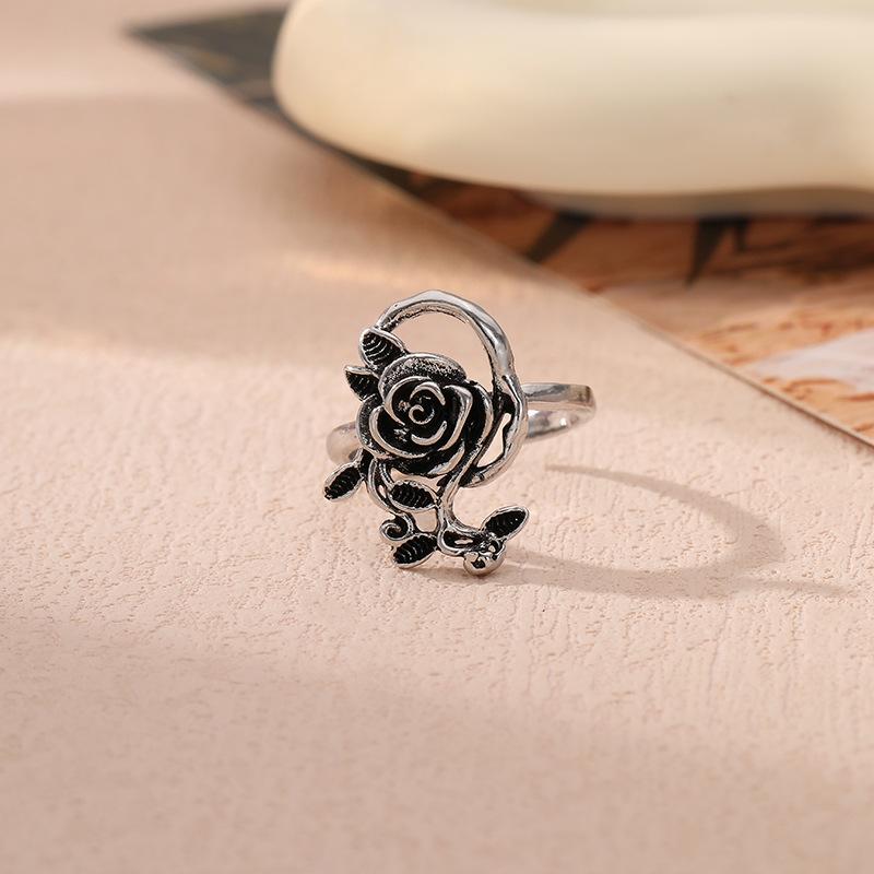 Ancient silver geometric ring literary and retro personality light luxury fashion jewelry finger ring women