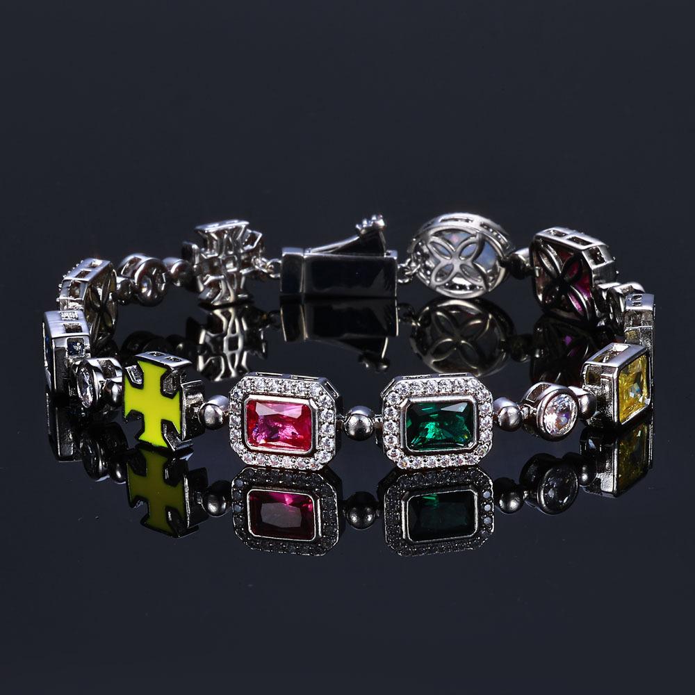 

Colorful Gemstone Bracelet with Zircon Accents, Unisex for Men and Women, Elegant Crystal Beaded Jewelry Gift Bracelet 7 inches (length 17.78cm) платиновый