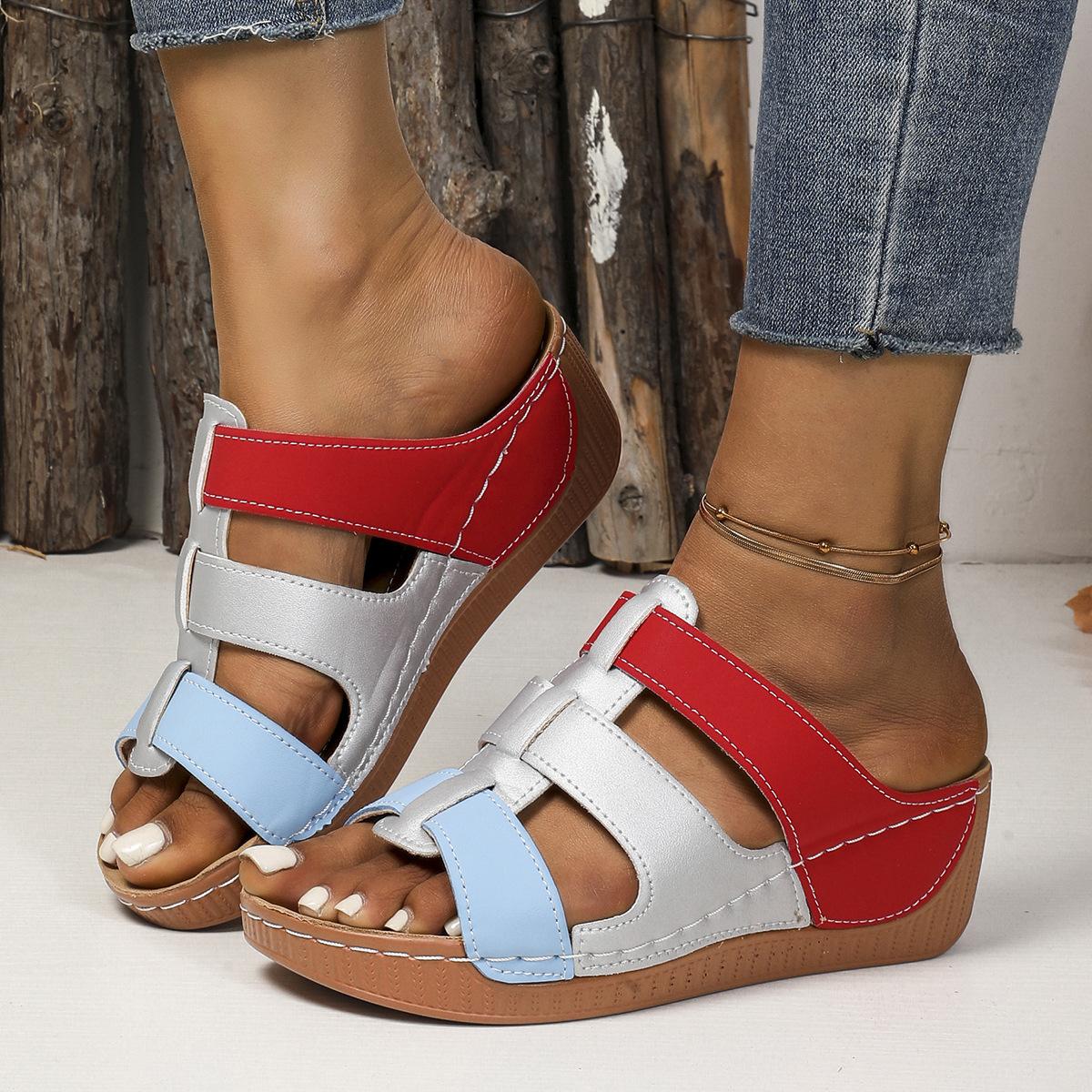

Large size women s flat sandals color matching wedge heel fashion simple and versatile temu refreshing and breathable 43 небо синє кольору