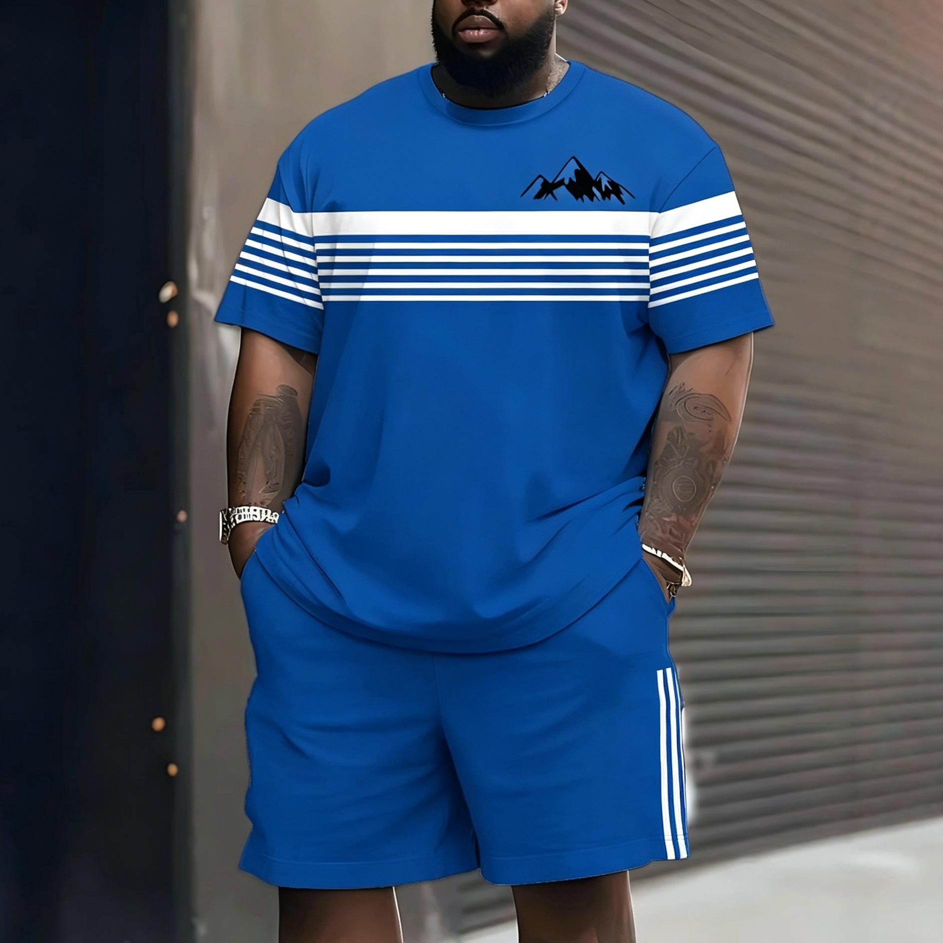 

Summer Fashionable Creativity Stripe 3D Printed Vacation Leisure Sports Style Short Sleeved Set Loose Oversized Breathable Men s Sports Wear S