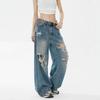 Damen S Vintage Used Gewaschene Weite Jeans Frühling Sommer