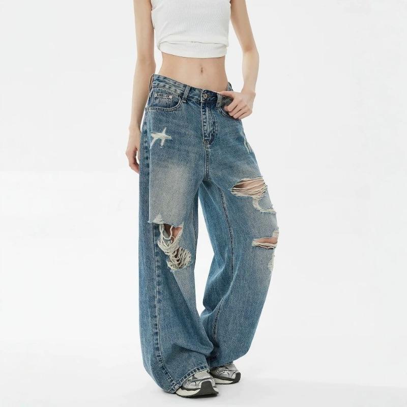 Damen S Vintage Used Gewaschene Weite Jeans Frühling Sommer