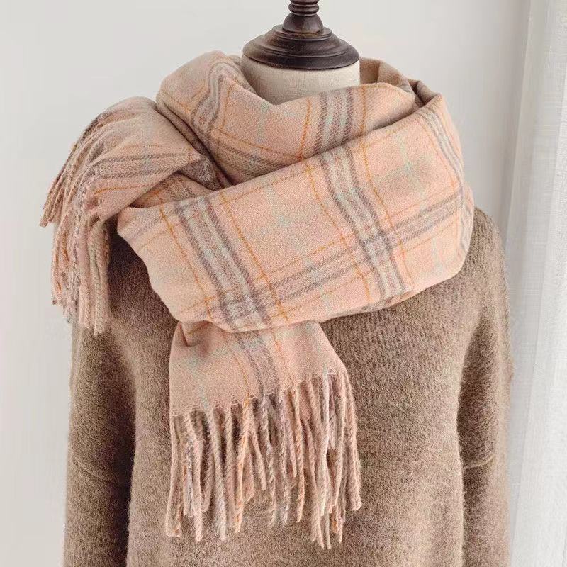 Autumn And Winter Simple Women'S Plaid Scarf Shawl European And American Thick Warm Long Imitation Cashmere Scarf