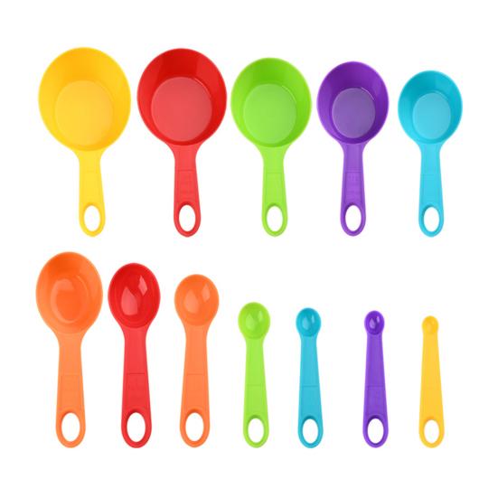 Rainbow Measuring Spoon Cup Set BPA-Free Plastic Baking Tool with Engraved Scales Stackable Dishwasher Safe Essential Kitchen Gadget