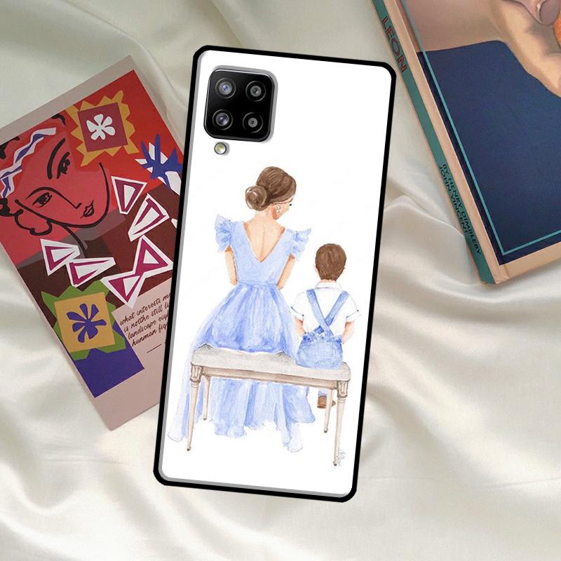 Black Brown Hair Baby Mom Girl Son Case For Samsung Galaxy A52 A32 A12 A33 A06 A16 A26 A36 A56 A15 A53 A13 A34 A54 A14 A35 A55