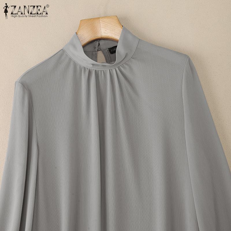 ZANZEA Women Stand Collar Loose Casual Long Sleeve Blouse