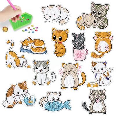 1 Set Strass Malerei Aufkleber Kit Kreativität Funkelnde Cartoon Katze Muster Aufkleber Notebook Flasche