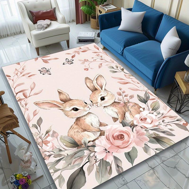 VIKAMA Pink Rabbit Printed Carpet Bedroom Living Room Decoration Carpet Easter Decoration Carpet Home Decoration