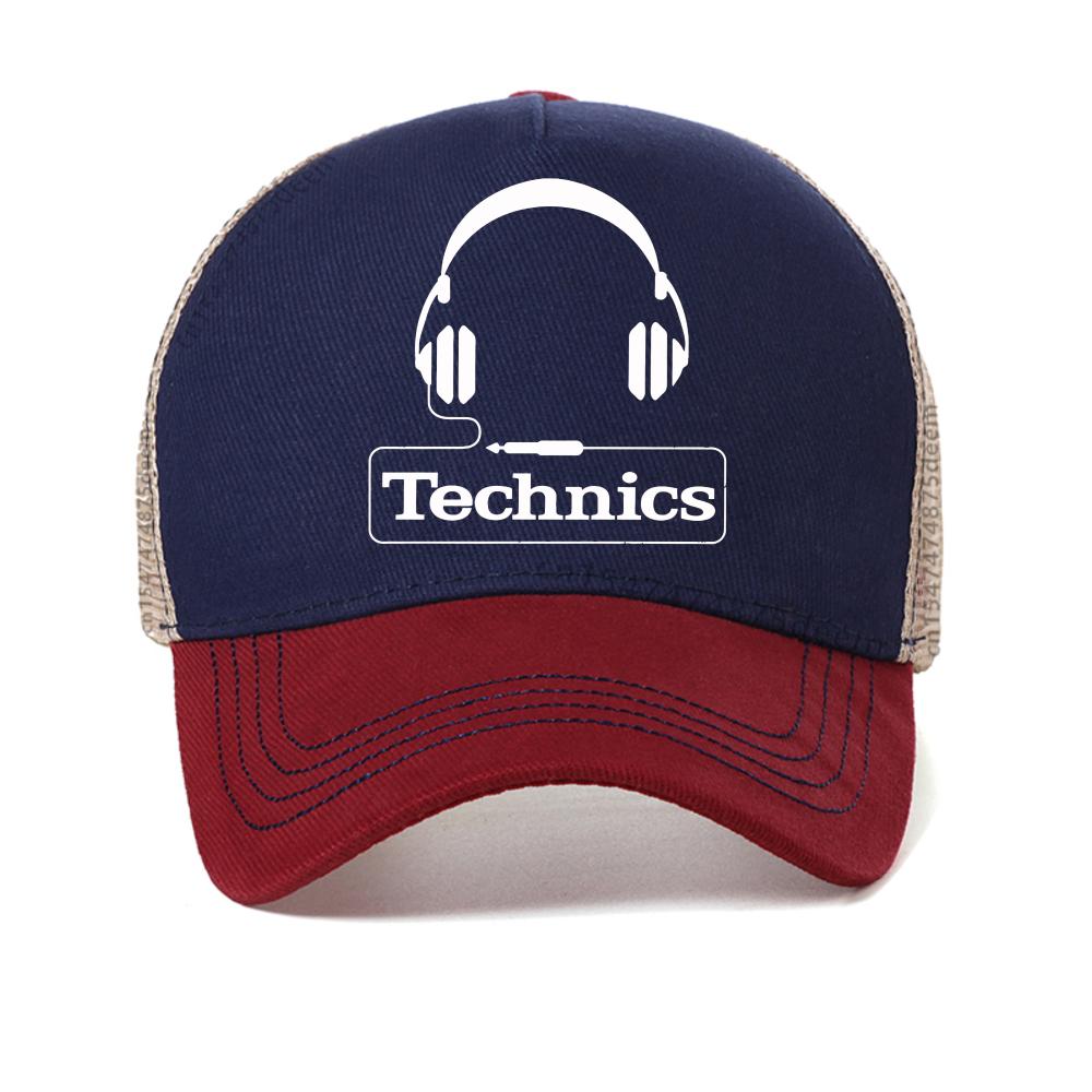 Technics Headphone Print baseball cap Vinyl Master DJ Technics hip hop caps fashion Breathable Unisex sun hat mesh Snapback Hats Adjustable красный