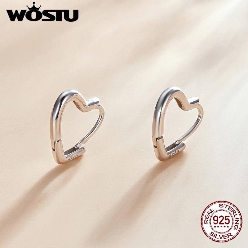 

WOSTU серьги-гвоздики из стерлингового серебра 925 пробы с полым сердцем и любовью, блестящие простые серьги для женщин, модные серебряные украшения серебряный