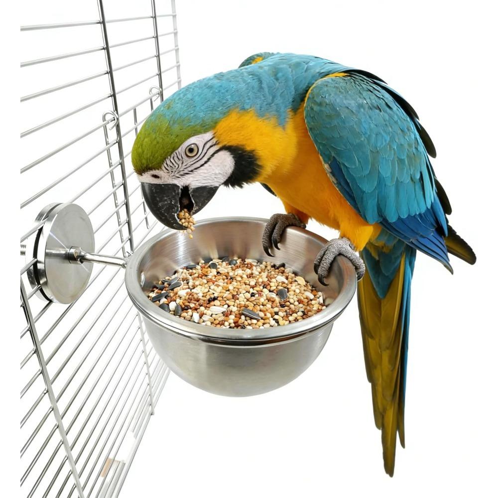 Anti-Snatch Stainless Steel Parrot Feeding Cups with Locking Buckle - Bird Food & Water Bowls, Bird Cage Accessories for Budgie, Parrot & Small Pets