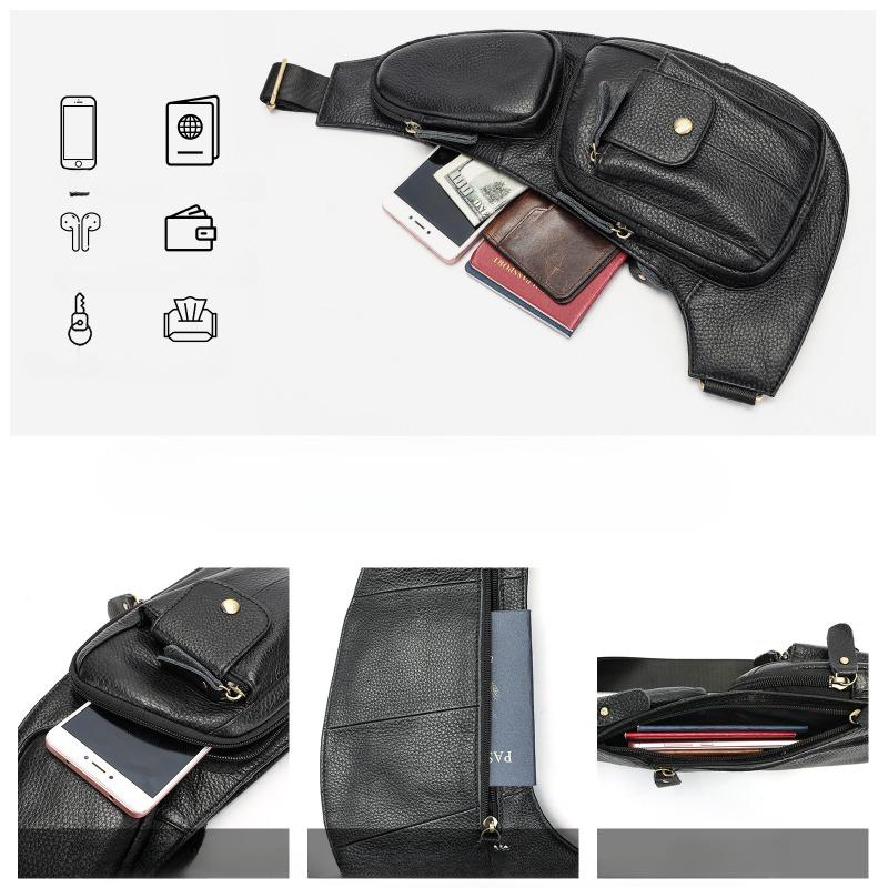 Retro Genuine Leather Chest Bag Top-grain Cowhide Casual Single-shoulder Crossbody Bag Sports Chest Bag