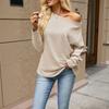 Women's Fashion Color Neck Loose Fit Long Sleeve T-Shirt for Casual Wear