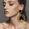 Exaggerated Niche Light Luxury Pleated Double-circle Black Gold Water Drop Earrings Fashionable Temperament Catwalk Personalized Earrings