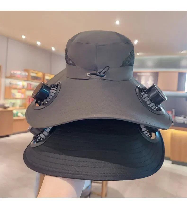 Wide Brim Solar Fan Hat Detachable Solar-Powered Fan UV Resistant Summer Outdoor Hiking Fishing Sun Hat Portable Chargeable Caps