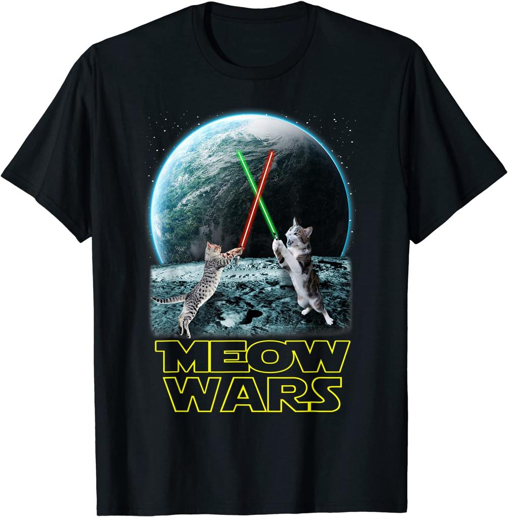 Meow Wars Cat Shirt Funny Gifts For Cats Lovers T-Shirt T-Shirt Funny Funny T Shirt Cotton Tops Tees for Male Personalized