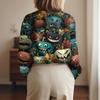 Damen Hemd Bluse Halloween Print Knopf Langarm Lässig Basic Hemdkragen Regulär Top