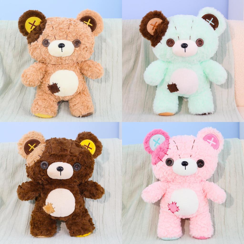Plush Bear Soft Toy With Button Patches For Kids And Gift Giving