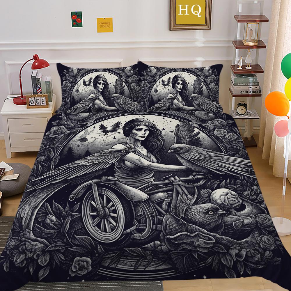 Krásný povlak na lůžkoviny s potiskem lebky Dvojitá velikost Mikrovlákno Ložní prádlo Teen Cool Módní Dekorace ložnice