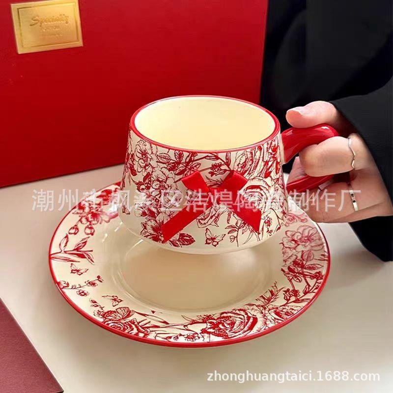 Festive Red Rose Flower Cups And Saucers Wedding Gifts For Newcomers, High-End Souvenir Sets For Girlfriends, High-End And Exquisite