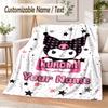 Kuromi Custom Name Flannel Throw Blanket Soft Warm for Sofa Bed Indoor Home Use