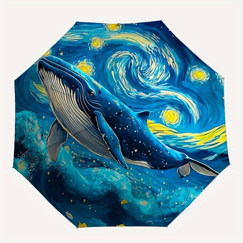 

1pc Whale Ocean Automatic Umbrella with 8-Rib Compact Design, Foldable & Portable for Outdoor Leisure, Everyday Use120