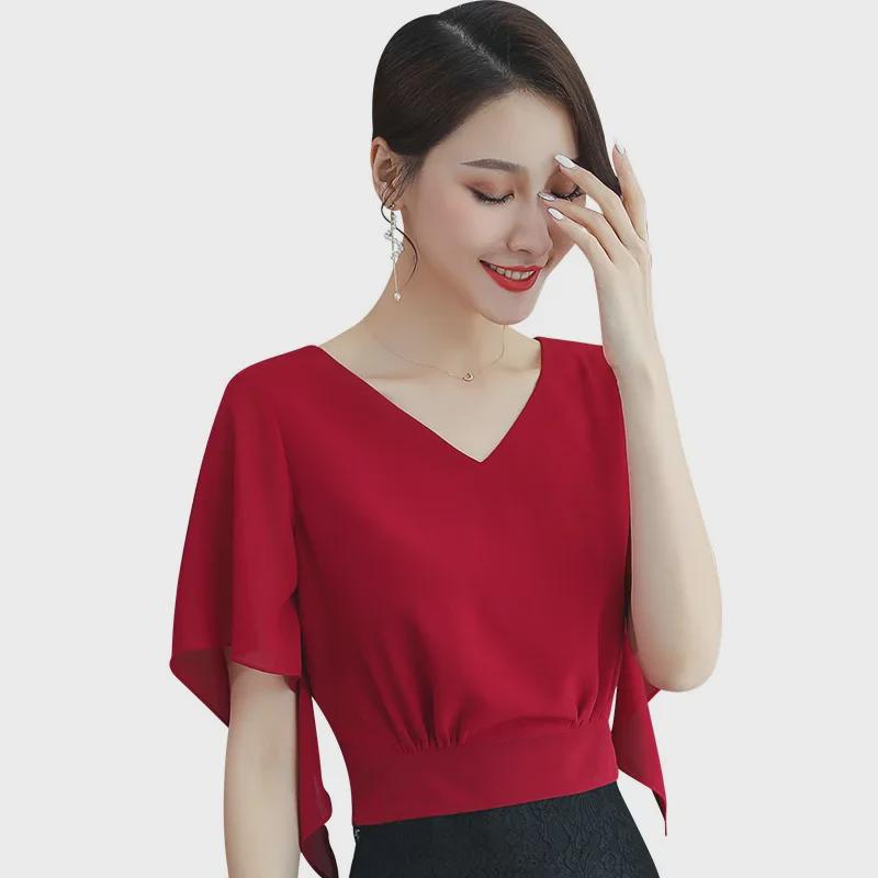 2023 Summer Women's Batwing Sleeve Chiffon Shirt - Short Sleeve Fashion Slim Fit Top