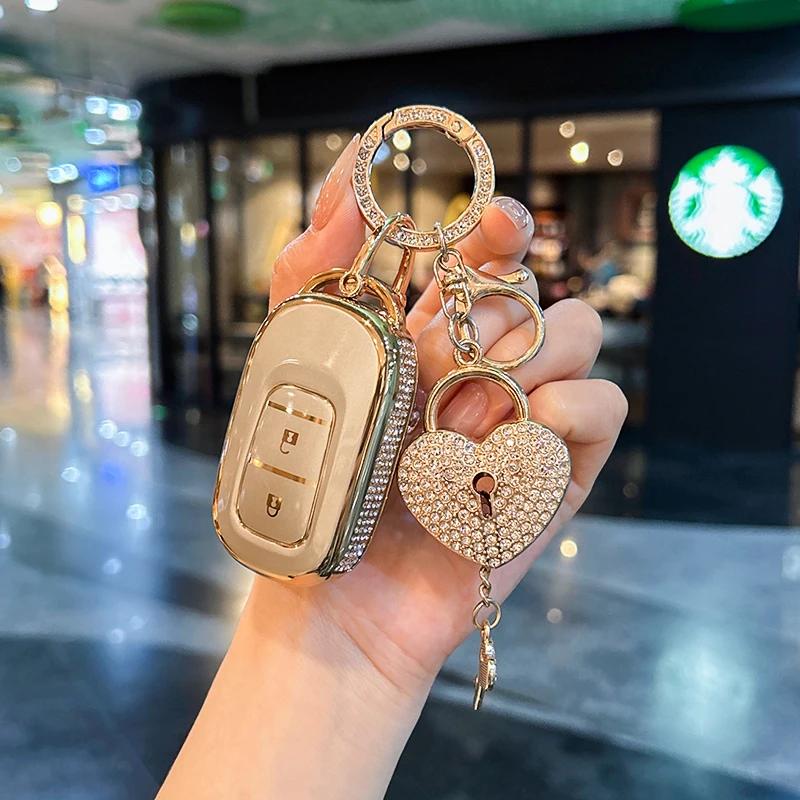 Car Key Case Cover Shell For Honda Civic Car Accessories Cute Bear Keychain, Diamond Car Key Holder