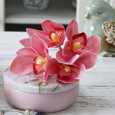 Künstliche Blume, feine Verarbeitung, kein Gießen erforderlich, 4 Zweige, umweltfreundlich, fühlt sich echt an, ultrarealistische Simulation, Cymbidium fürs Büro