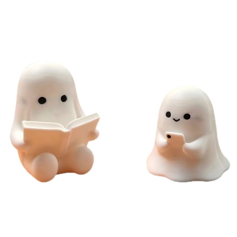 Cute Desk Decors Miniature Ghostly Reading Book Figurine, 3D Printed Halloween Accent for Shelf, Tabletop, Coffee Corner, and Home