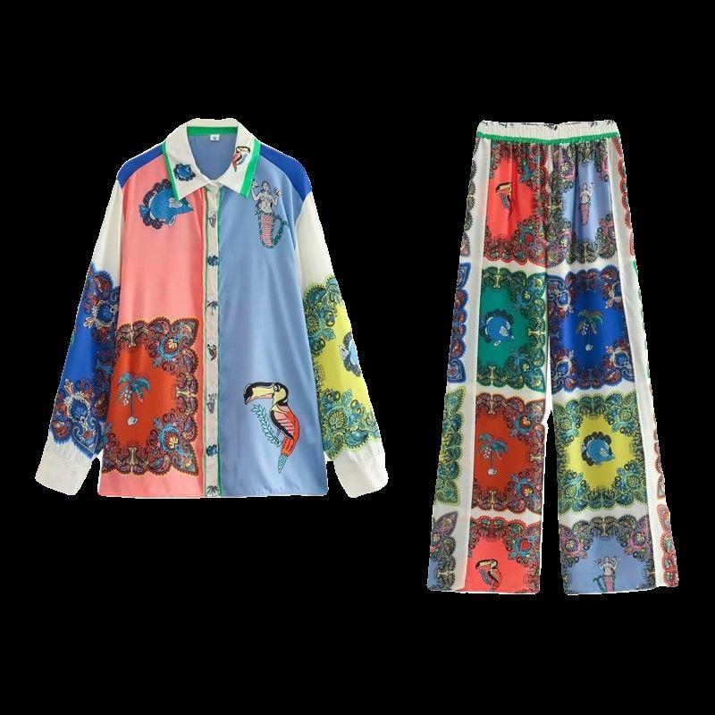 Fashion Style 2024 Summer New Arrival Women's Clothing Fashionable Temperamental All-Match Print Suit Shirt High Waist Casual Trousers