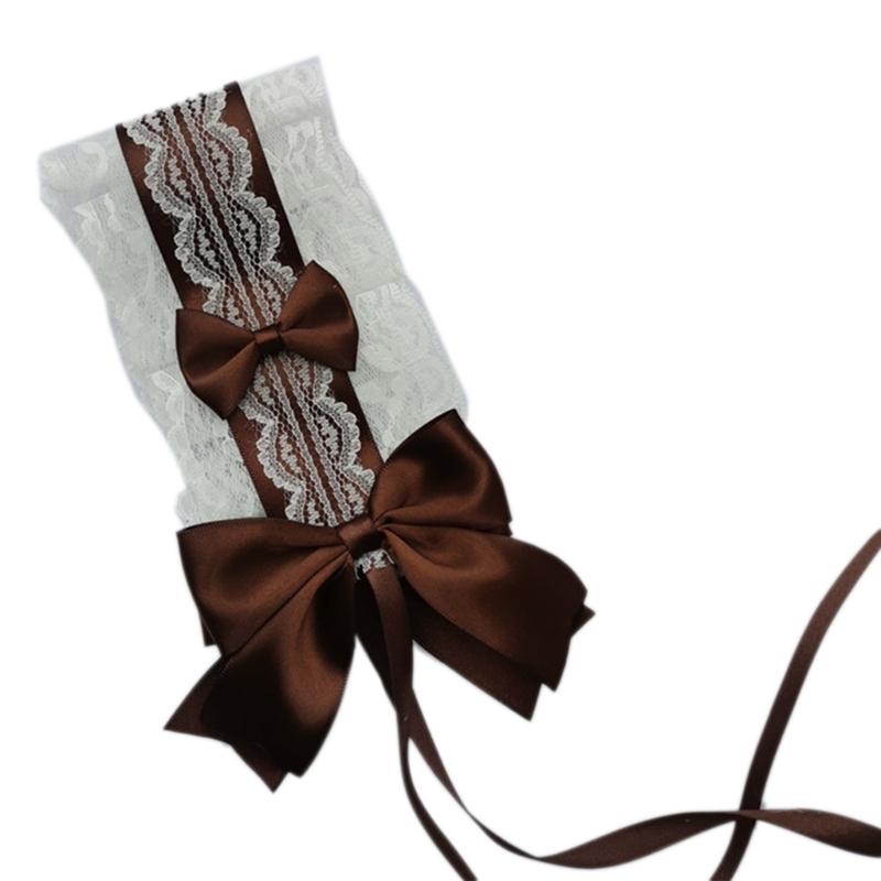 NEW Lolita Ruffled Headband Sweet Star Embroidery Lace Ribbon Bow Hairband with Hairpins Anime Maid Cosplay Headdress