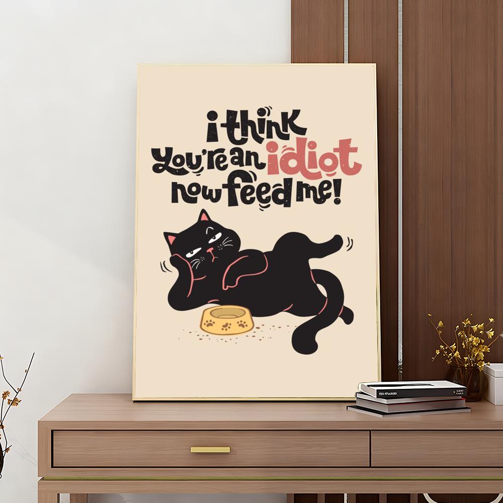 1PC Black Funny Cats Rule The World Print Poster Paper Waterproof HD Sticker Bedroom Entrance Home Living Room Bar Wall Decor