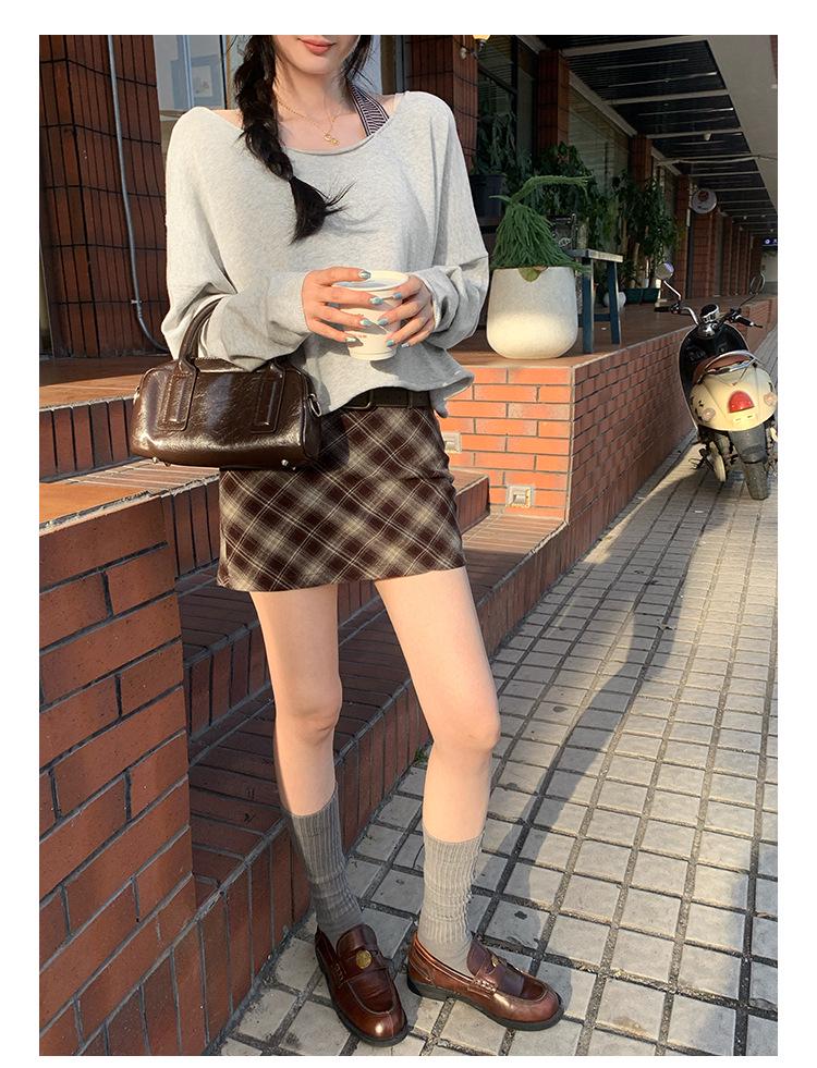 2025 New Women's Grey Knit Long Sleeve Loose Slimming Top