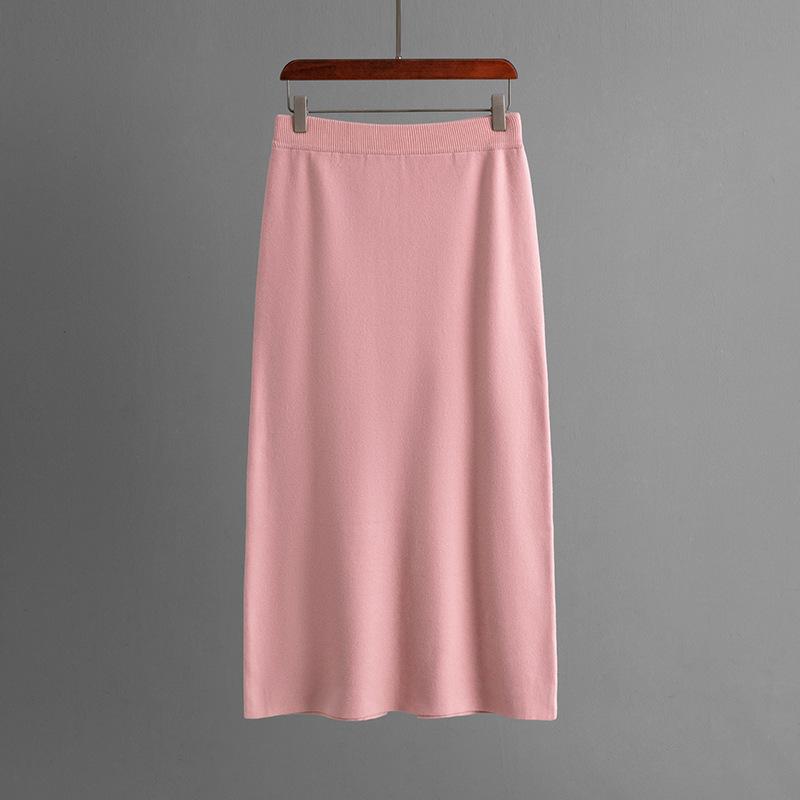 QICED Pull uni à col montant, Demi-corps fendu, Jupe moulante, Ensemble tricoté deux pièces automne et hiver pour femmes