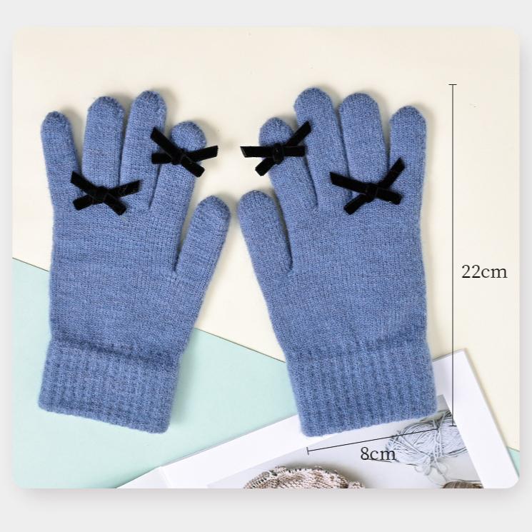 Student Girl Wool Warm Glove Korean Fashion Bow Tie Solid Color Children Glove Autumn Winter Warm Cashmere Outdoor Knitted Glove