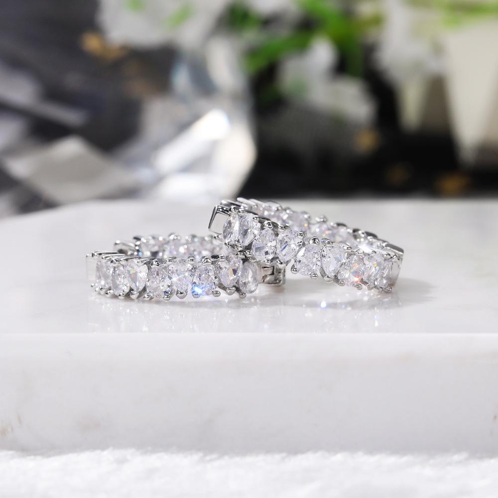 Cao Shi European-American Single Row Drop Zircon Earrings – Stylish, Luxurious Socialite Ear Clips