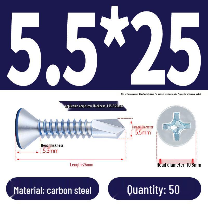 Phillips Flat Head Blue Zinc Plated Stainless Steel Self-Drilling & Self-Tapping Screws M3.9-M5.5