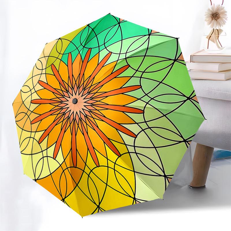 

1pc Stained Glass Mandala Design Automatic Folding Umbrella - Portable 3-Fold Design, 8-Bone Iron Frame Outdoor Umbrella, Perfect Festival Gift for Fa